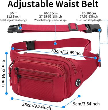 Поясна сумка на пояс, на стегно, унісекс, 30 см, червона. Зручна для подорожей, прогулянок з собакою, чоловіча та жіноча