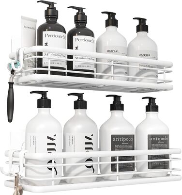 Набір душових полок Kitsure (3 шт.) без свердління, нержавіюча сталь, великий розмір, білий