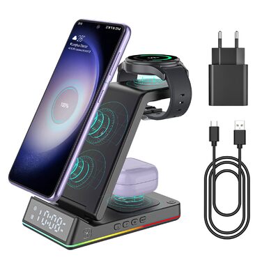 Бездротова зарядка Induktive 3-в-1 для Samsung Galaxy S24/S20 (Ultra), Buds+/Pro/2, Watch 5/5 Pro - швидка зарядка