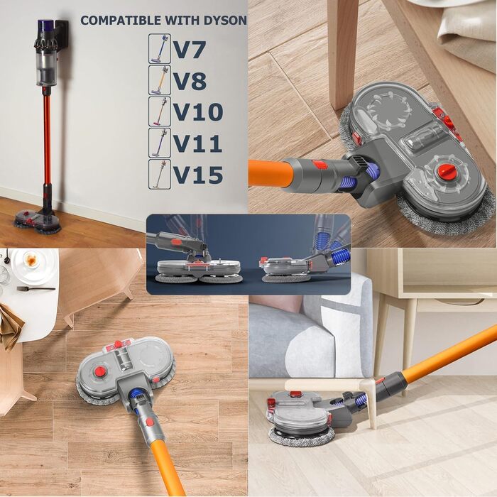 Електрична насадка для пилососів Dyson V15, V11, V10, V8, V7 - з баком для води та 6 змінних мікрофібрами