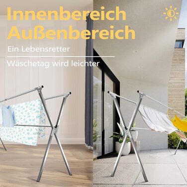 Сушарка для білизни URYAN 200 см, сталева, розкладна, для дому та вулиці, з 20 гачками, велика, стійка