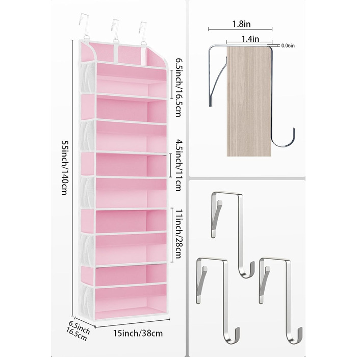 Органайзер на двері 5-ти секційний, складний, рожевий (2 шт) - для ванної, дитячої, кемпінгу
