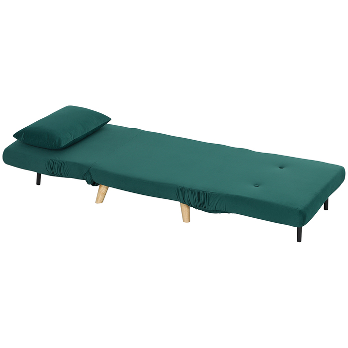 HOMCOM Sleeper Chair, Folding Chair with Bed Function, Decorative Cushion, Foldable Recliner Chair with Adjustable Backrest in Velvet Look, for Living Room, Dark Green | Aosom