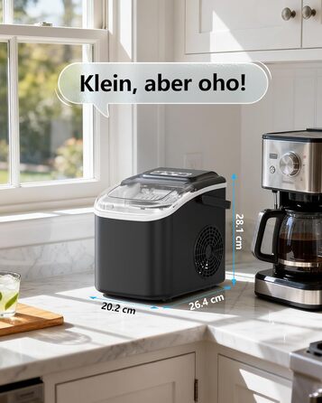 Машина для приготування льоду Eiswürfelmaschine Klein: портативна, 12 кг/24 год, 8 кубиків за 6 хв, 2 розміри, самоочищення для дому, кухні, кемпінгу, вечірки, RV
