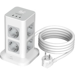 Блок розеток TESSAN з захистом від перенапруги, 3600W, 16A, 8 розеток, 3 USB-C, 2M, сірий