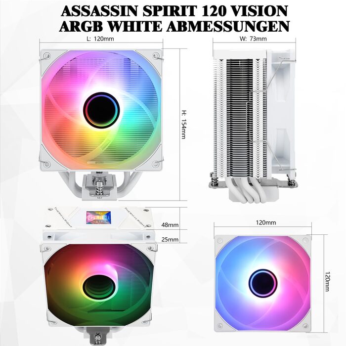 Thermalright Assassin Spirit 120 Vision ARGB - Кулер CPU з РК-дисплеєм, білий, для Intel LGA1851/1700, AM4/AM5