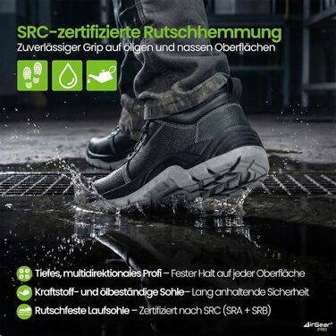 Черевики робочі AirGearPro S3 SRC для чоловіків – сталевий підносок, захист від проколів, неслизька підошва, водонепроникні та дихаючі, 41 EU