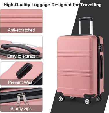 KONO Валіза-Тролей середнього розміру 24 дюйми, ABS, з TSA-замком, 4 колеса, 65×44×25.5 см, Кремово-білий (Набір 3 шт.)