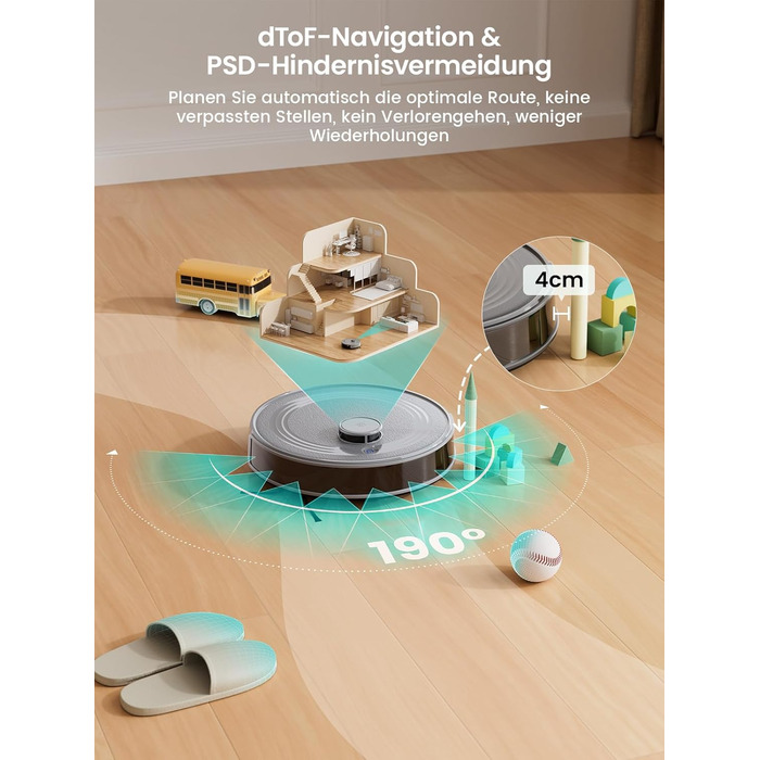 Робот-пилосос LEFANT M2 з функцією миття підлоги, 6000Pa, LiDAR-навігація, зони заборони, керування через додаток/Alexa, ідеальний для шерсті тварин, килимів та твердих підлог M2G