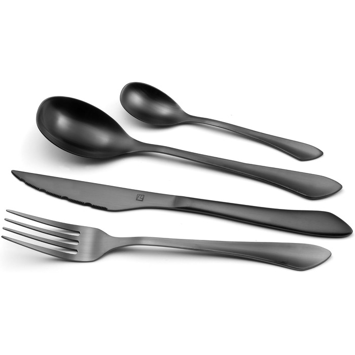 Набір столових приборів Amefa INSTINCT 16 шт. (4 особи) | Чорний, нержавіюча сталь 18/0, матове покриття, PVD | 4 виделки, 4 ножі, 4 ложки, 4 чайні ложки