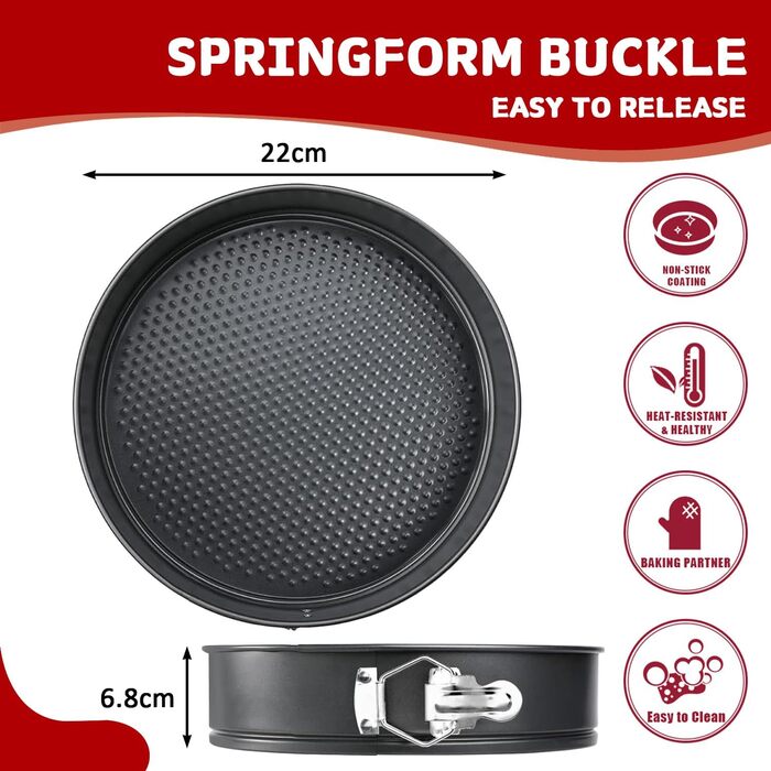 Форма для випічки знімним дном Huipinghu 22 см, антипригарне покриття, 1 мм вуглецева сталь, PFOA-free, сковорода 20,3 см, чорна