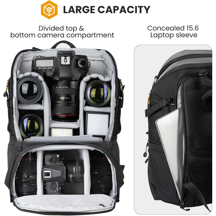 Рюкзак для камери Tarion HX-XL, 2-в-1, чорний, сірий, водонепроникний, з відділенням для ноутбука 15,6 дюймів