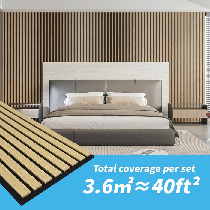 Акустичні 3D-панелі Art3d для звукоізоляції (дуб), деревний шпон з фетровою підкладкою, 60x30 см, набір 4 шт. — звукопоглинаючі панелі для офісу, студії та вітальні