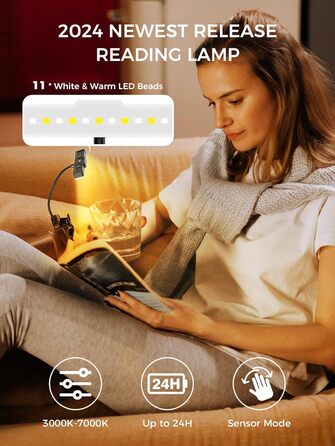 Ліхтарик для читання Smiling Shark LED, USB, 1200 mAh, 3 режими кольору, 6 режимів яскравості, гнучкий, з кліпсою та датчиком, індикатор батареї