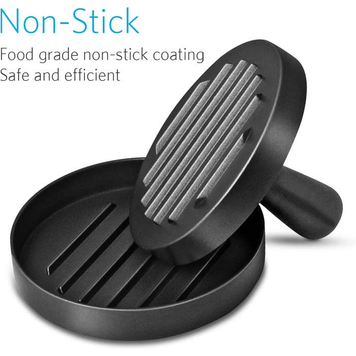 Прес для бургерів з нержавіючої сталі Burgerpresse, з ABS-ручкою, антипригарне покриття, 11,5 см, 50 листів для паті, чорний