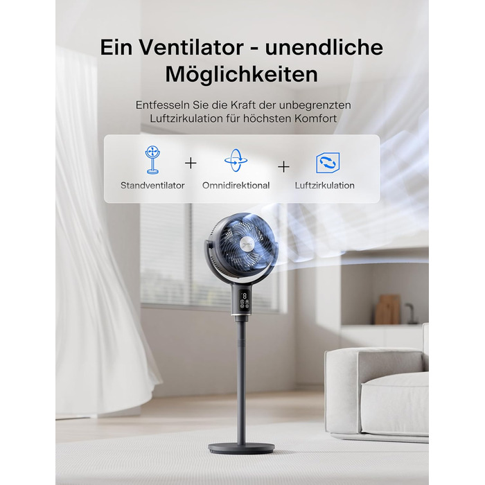 Вентилятор PELONIS з пультом керування: тихий, 9 швидкостей, таймер 9 годин, регульована висота, осциляція 135°/100°, енергозберігаючий для спальні/вітальні