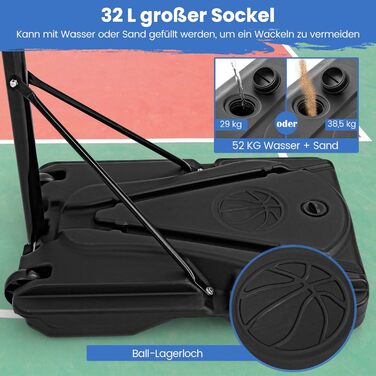 COSTWAY Adjustable Height Basketball Stand - Outdoor Basketball Hoop with Stand & Wheels - Mobile Basketball System with Ball Storage - for Kids & Adults (172-305cm)