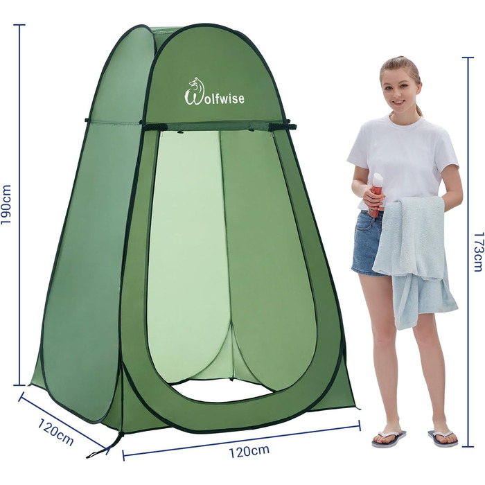 WolfWise Pop-Up Privacy Tent - Portable Camping Shower & Toilet Tent - Outdoor Changing Room & WC Shelter for Hiking, Beach & Travel