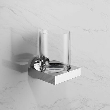 KEUCO Toothbrush Cup Holder, Crystal Glass, Adhesive Mounting, No Drilling Required, High-Gloss Chrome, Glass with Holder, Toothbrush Holder, Edition 90 (without adhesive set)