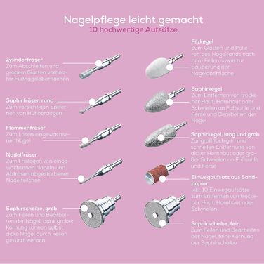 Набір для манікюру та педикюру Beurer MP 62: електрична пилка, 10 насадок, LED, регулювання швидкості, сумка, білий