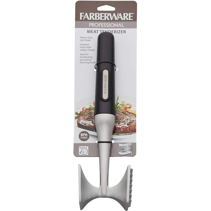 Професійний двосторонній молоток для м'яса Farberware з нержавіючої сталі з комфортною ручкою, для відбивання м'яса та горіхів, чорний