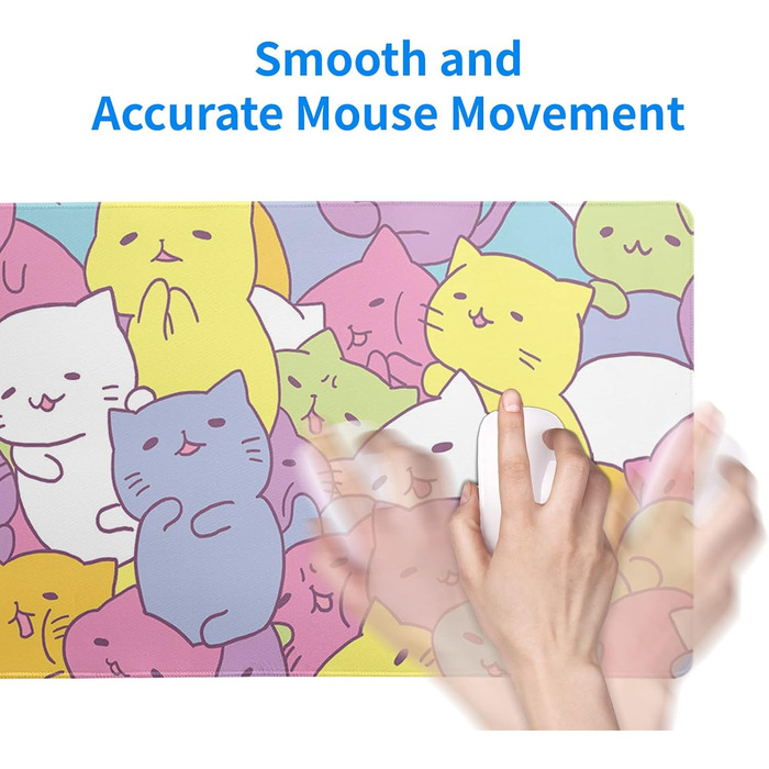 Японський килимок для миші з хвилями океану, великий ігровий килимок для миші в стилі аніме, подовжений килимок для столу Канагава, товщина 3 мм, антиковзаюча гумова основа, 80 x 30 см. (Милі котики)