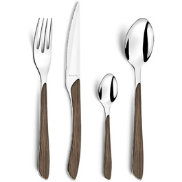 Amefa ECLAT Cutlery Set NATURE dark wood cutlery set 24-piece for 6 people stainless steel rustproof plastic handle bowls in wood look dishwasher safe cutlery set for 6 people