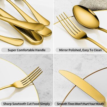 Набір столових приборів Aoeeppa на 6 осіб (30 предметів) з нержавіючої сталі, золотий