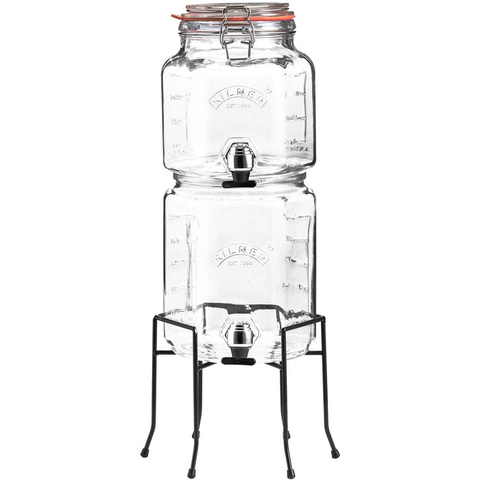 Скляний диспенсер для напоїв Kilner, 5,2 л, з підставкою, прозорий, 22,7x19,6x40 см