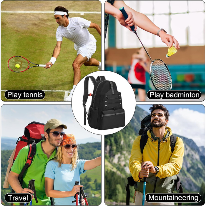Lunaanda Tennis Backpack - Tactical Tennis Bag with Shoe Compartment & Racket Protection - Large Pickleball Bag Holds 4 Rackets