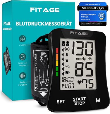 Цифровий тонометр на плече Oberarm з функцією пам'яті, виявлення аритмії та вимірювання пульсу. Підходить для об'ємів плеча 22-42 см. Чорний колір