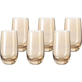 Leonardo Sora Drinking Glasses, Set of 6, Dishwasher-Safe Water Glasses, Colorful Drinking Cups, Modern Juice Glass Set, Brown, 390 ml, 018041