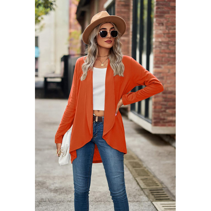 Кардиган жіночий Faulily Daen з відкритою фронтальною частиною, в'язаний, однотонний, водоспадний, оливковий (XXL, Orange)