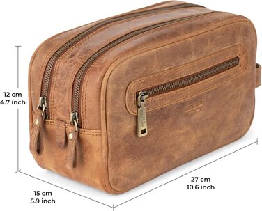 Шкіряна косметичка для подорожей Berliner Bags Premium Kulturbeutel Max, велика сумка для гігієни з 2 відділеннями для жінок та чоловіків (Camel)