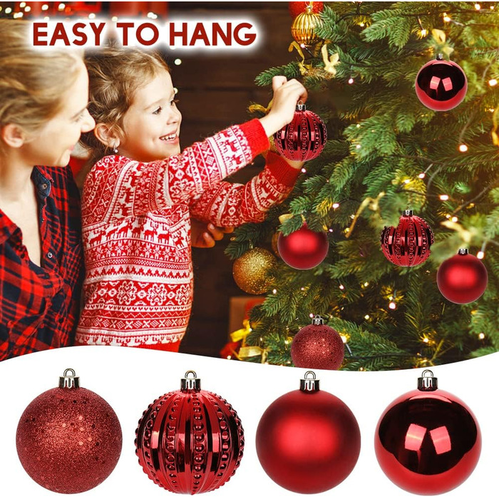 8 см Новорічні кулі для прикраси ялинки, 12 шт. Міцні новорічні кулі-орнаменти для ялинки, червоні. Новорічний декор