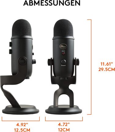 Мікрофон Blue Yeti USB - професійний для запису, стрімінгу, подкастингу, геймінгу та вокалу. Підтримка Plug & Play для PC та Mac. Чорний колір