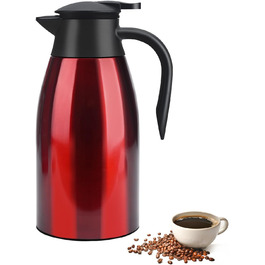 2 Liter Vacuum Insulated Flask, Stainless Steel Thermos, Large Opening, Thermos Keeps Drinks Hot for 12 Hours, Ideal as a Coffee Pot or Tea Pot, Pot for 12 Cups (Red)