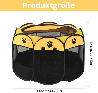 Клітка-вигул для цуценят та котів, клітка-вигул для собак, клітка для тварин (жовто-чорний, 6, 114x114x58 см)