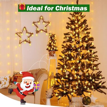 LED гірлянда Шнеєфлоке, 6 м, 40 LED, на батарейках, з таймером, IP65, вологостійка, для декору саду, дому, кемпінгу, Різдва, тепле біле світло