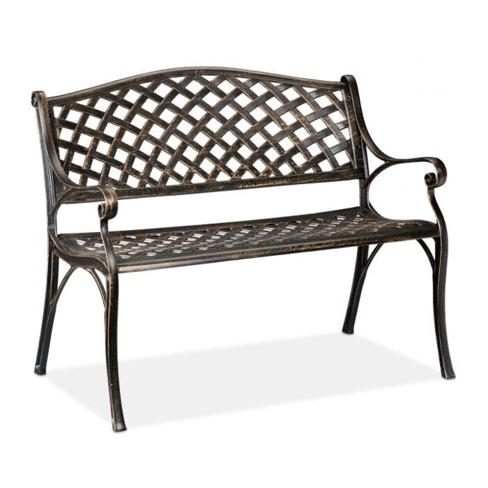 Relaxdays Metal Garden Bench in Black-Bronze