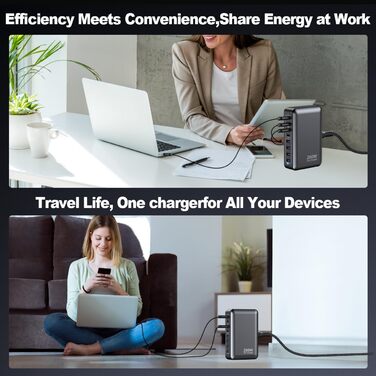 Зарядний пристрій USB-C 200W, 8 портів GaN, швидка зарядка PD 65W для ноутбука MacBook/Dell/Steam Deck, iPhone 17/16/15/14, Galaxy S24/S23 (чорний)