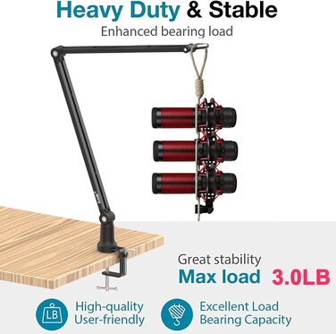 Кріплення для мікрофона на шарнірній стійці, регульоване, низькопрофільне для Blue Yeti, HyperX QuadCast, з адаптером 3/8' на 5/8'