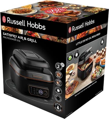 Аерофритюрниця Russell Hobbs SatisFry XL 5,5 л, мультифункціональна, Rapid Air, електрична, гриль, мультикухар, антипригарна, підходить для посудомийної машини, верхнє та нижнє нагрівання, повільне приготування, випічка, модель 26520-56