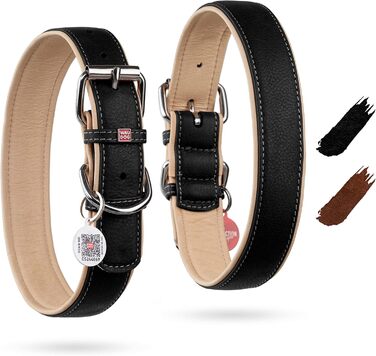 Шкіряний нашийник для собак WAUDOG: великі, середні та малі породи, для цуценят. Нашийник з цифровою міткою, ширина 15/25 мм, довжина 27-36/38-49 см. Чорний колір.