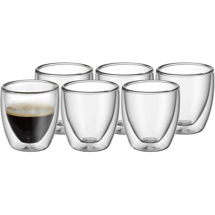 WMF Culture Double-Walled Espresso Cups Glass Set, 6-Piece, Double-Walled Glasses 80ml, Floating Effect, Thermoglass, Heat-Resistant Espresso Glass