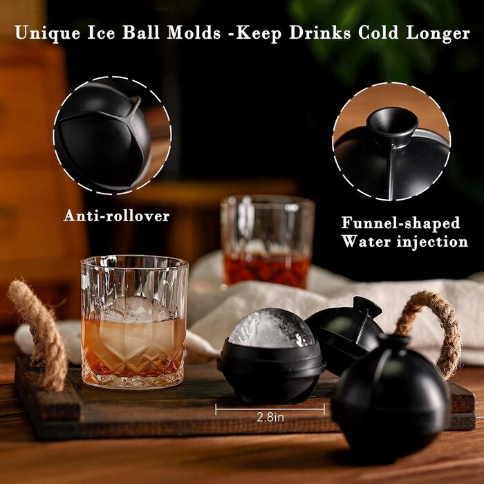 Whiskey Smoker Kit - Cocktail Smoker Kit with Torch, 2 Whiskey Glasses, 2 Ice Ball Makers, 6 Flavors of Wood Chips - Old Fashioned Smoker Bourbon Drink Smoking Set - Bourbon Gifts for