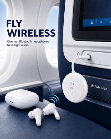 Bluetooth-адаптер для літака Avantree SoundJet R1 для AirPods та бездротових навушників, білий, 25 годин роботи