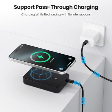 Powerbank MagSafe 10800mAh з LED дисплеєм: швидка зарядка 25W PD, USB-C, для iPhone 16/15/14/13/12, чорний