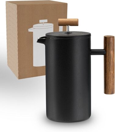 Lambda Coffee® Thermo French Press Stainless Steel I 1 Liter - 5 Cups I 3 Sizes Available I Stainless Steel Coffee Maker | Double-Walled: Keeps Warm for a Long Time I Coffee Maker | French Press 1L (5 Cups) Nautic Night