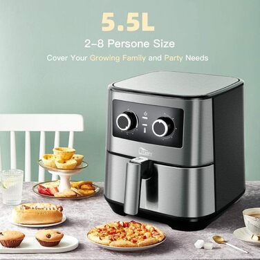 Фритюрниця без олії Uten 5.5L XXL, 1700W, таймер, антипригарне покриття, для 2-8 осіб, темно-сіра